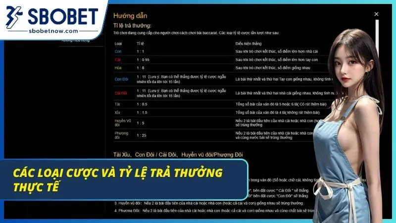Baccarat SBOBET – Cẩm Nang Chinh Phục Bàn Cược Từ Chuyên Gia Bảng thống kê chi tiết tỷ lệ thưởng của các cửa cược phụ
