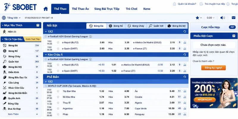 Trang chủ Cá cược thể thao tại SBOBET